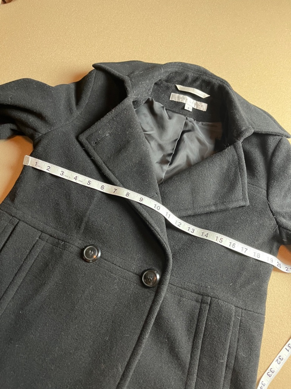 Larry Levine Double Breasted Wool Blend Black Pea Coat - 4 - Picture 8 of 9